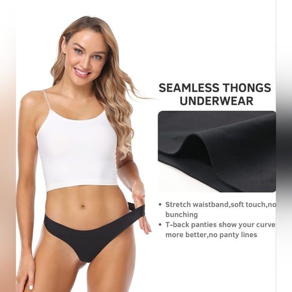 💋 NEW 6 Pack Seamless Black Micro Thong Panties Women's Size Large - Picture 4 of 10